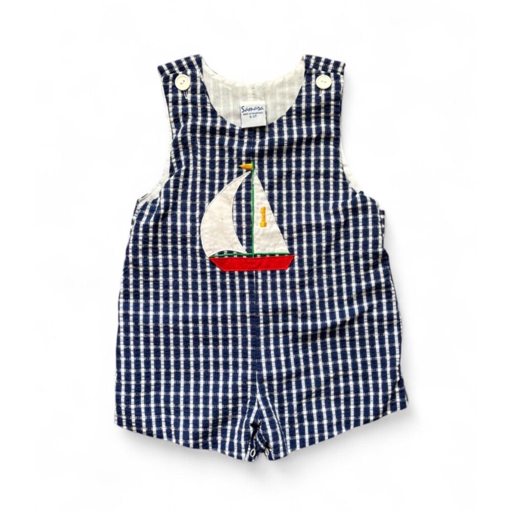 Vintage Samara Navy Gingham Sailboat Romper